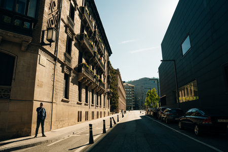 Apartment buildings in Pamplona, Spain - May 2023. High quality photo
