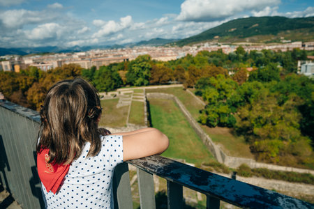 tourists on Castle of San Javier and basilica, Navarra Spain - May 2023. High quality photoのeditorial素材