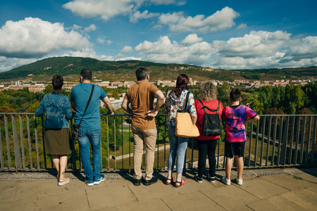 tourists on Castle of San Javier and basilica, Navarra Spain - May 2023. High quality photoのeditorial素材