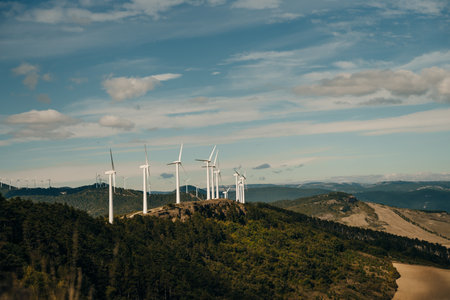 Wind turbine field in Navarre, Spain. high quality photoの写真素材