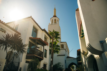 Street in historic city center of Santa Barbara, California CA, USA - May 2023. High quality photo