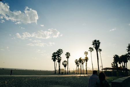 Santa Monica pier at sunset, Los Angeles, usa - Apr, 2022. High quality photoの写真素材