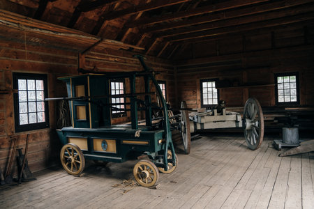 interiors in Fort William Historical Park, aboriginal village, Thunder Bay, Ontario, Canada - May 2023. High quality photoのeditorial素材