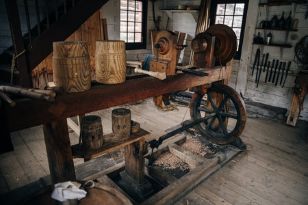 interiors in Fort William Historical Park, aboriginal village, Thunder Bay, Ontario, Canada - May 2023. High quality photoのeditorial素材