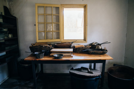 interiors in Fort William Historical Park, aboriginal village, Thunder Bay, Ontario, Canada - May 2023. High quality photoのeditorial素材