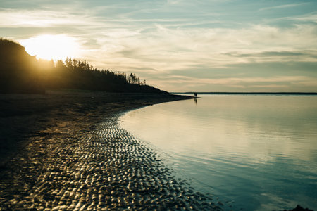 ground level view of desert sand at sunset. high quality photoの写真素材