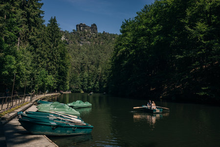 Lake Amselsee in Rathen in Saxon Switzerland - May 2023. High quality photoのeditorial素材