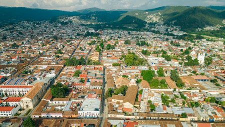 Beautiful aerial view of the rooftops of the old colonial buildings in the city of san cristobal de las Casas,. high quality photoの写真素材