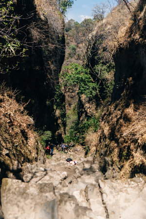 Tepozteco pyramid at Tepoztlan, Morelos, Mexico - April 2023. High quality photoのeditorial素材