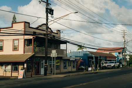 KAUAI, USA - MAR 2023 Restaurants and a shopping area. High quality photoのeditorial素材