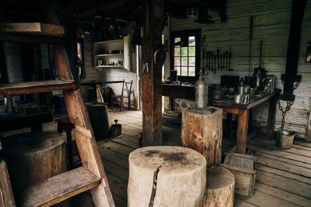 interiors in Fort William Historical Park, aboriginal village, Thunder Bay, Ontario, Canada - May 2023. High quality photoのeditorial素材