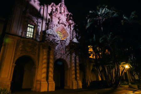 Balboa Parks Casa de Balboa Building at night in San Diego, California - may 2023の写真素材