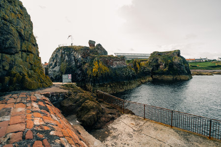 Dunbar, East Lothian , scotland - August 2023 View of Victoria Harbor and Dunbar Castle in Dunbar,...