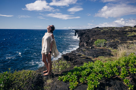 road in Volcanoes National Park on Big Island, Hawaiiの写真素材