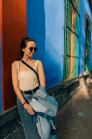 girl next to the Frida Kahlo Museum in Mexico. High quality photo