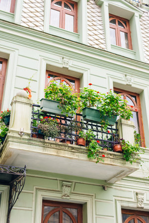 georgia, Batumi - may 12th 2023 balcony with flowers in Batumi. High quality photoのeditorial素材