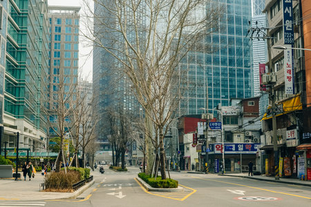 seoul, korea - may 12th 2023 empty street in seoul. High quality photo