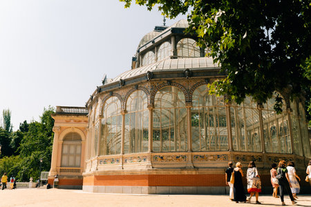 Crystal Palace in Retiro Park, Madrid, Spain - Sep 12th 2023. High quality photo