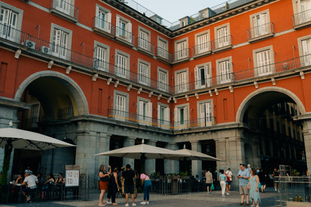 View of the famous Plaza Mayor in downtown Madrid, Spain - Sep 2023. High quality photoのeditorial素材