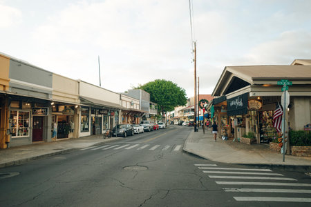 LAHAINA, HI - dec, 2020 - View of historic buildings in Lahaina, a former missionary town and capital of Hawaii before Honolulu and a center of the global whaling industry on the island of Maui.のeditorial素材