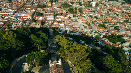 Beautiful aerial view of the rooftops of the old colonial buildings in the city of san cristobal de las Casas,. high quality photoの写真素材