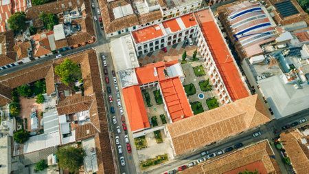 Beautiful aerial view of the rooftops of the old colonial buildings in the city of san cristobal de las Casas,. high quality photoの写真素材