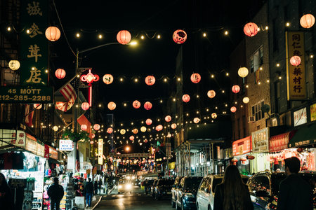 Chinatown in New York at night - Sep 12th 2022. High quality photoのeditorial素材