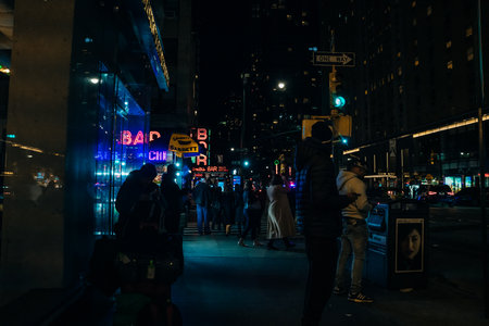New York, USA - June 3, 2023 street in Manhattan at night. High quality photoのeditorial素材