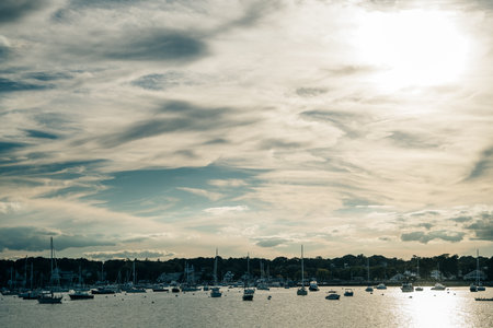 Scituate Harbor overlooks a breakwater in Massachusetts - Oct, 2022. High quality photoの写真素材