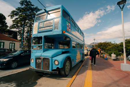Ushuaia Province of Tierra del Fuego, Argentina - January 1, 2024 Ushuaia's Tourist Bus. High quality photoのeditorial素材