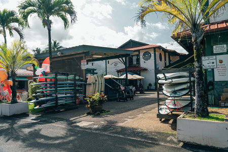 small town of Hanalei on the North Shore of Kauai Hawaii - Dec 2nd 2023. High quality photoのeditorial素材
