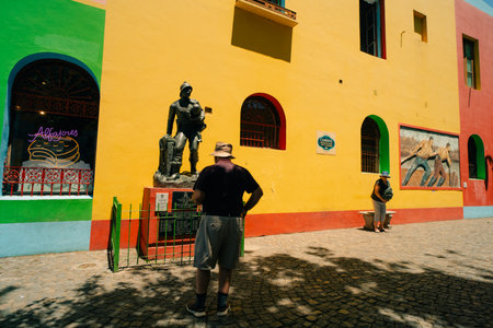 Bright colors of Caminito, the colorful street museum in La Boca neighborhood of Buenos Aires, Argentina - Dec 2th 2023. High quality photoのeditorial素材