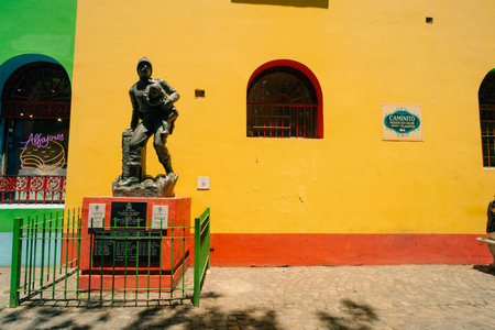 Bright colors of Caminito, the colorful street museum in La Boca neighborhood of Buenos Aires, Argentina - Dec 2th 2023. High quality photoのeditorial素材