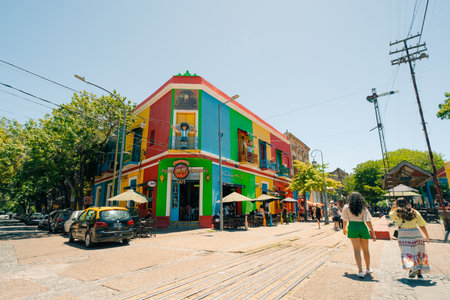 Bright colors of Caminito, the colorful street museum in La Boca neighborhood of Buenos Aires, Argentina - Dec 2th 2023. High quality photoのeditorial素材