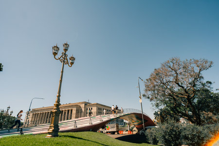 Buenos Aires, Argentina - Dec 2nd 2023. Pedestrian bridge, Puente peatonal Dr. Alfredo Roque Vitolo. High quality photoのeditorial素材
