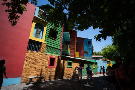 Bright colors of Caminito, the colorful street museum in La Boca neighborhood of Buenos Aires, Argentina - Dec 2th 2023. High quality photoのeditorial素材