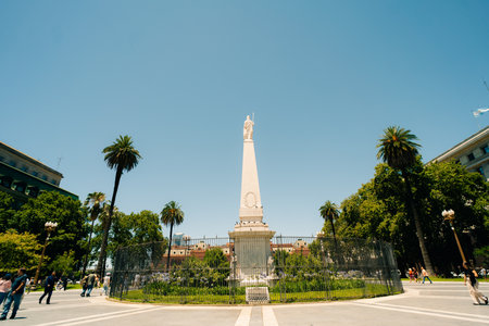 The Piramide de Mayo on Plaza de Mayo in the City of Buenos Aires, Argentina - Dec 2th 2023. High quality photoのeditorial素材