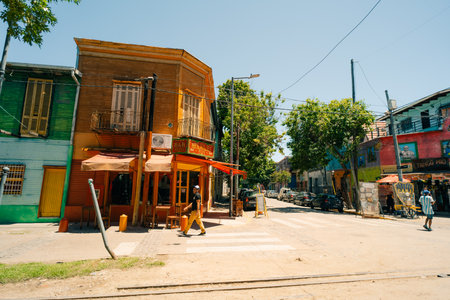 Bright colors of Caminito, the colorful street museum in La Boca neighborhood of Buenos Aires, Argentina - Dec 2th 2023. High quality photoのeditorial素材