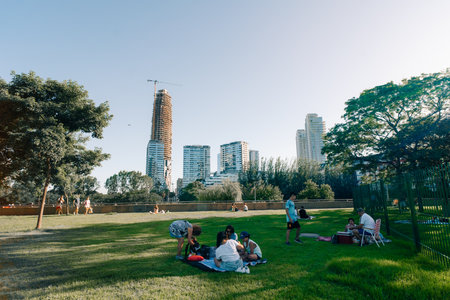 Buenos Aires cityscape, Puerto Madero Neighborhood. Micaela Bastidas Park. Buenos Aires, Argentina - Dec 2nd 2023. High quality photoのeditorial素材