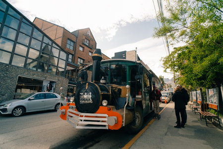 Ushuaia Tierra del Fuego, Argentina - January 18, 2023 City Train for sightseeing tours in the Port of Ushuaia. High quality photoのeditorial素材
