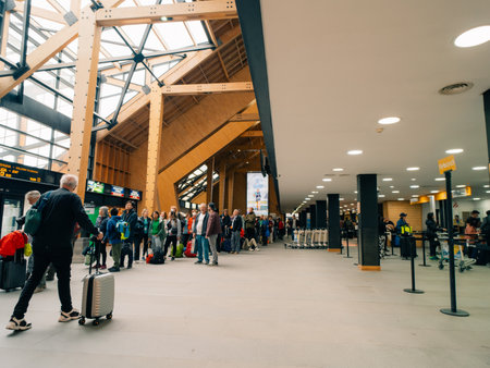 USHUAIA, ARGENTINA - Dec 2th 2023 - Interior view of malvinas argentinas ushuaia international airport. High quality photoのeditorial素材