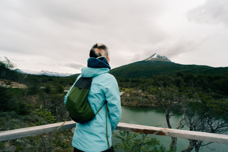 Idyllic view of Bahia Lapataia amidst mountains at Tierra del Fuego. High quality photo