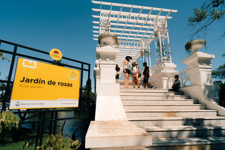 Buenos Aires, Argentina - Dec 2th 2023 A view of the rosedal at Bosques de Palermo Park. Palermo's Forest park. High quality photoのeditorial素材