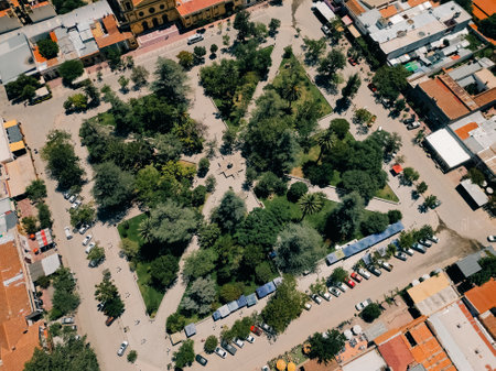 Top view of the city, streets and houses with tiled roofs. Salta, Argentina. High quality photoの写真素材