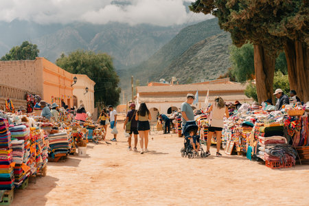 The town of Purmamarca in the Province of Jujuy in Argentina, South america - March 2nd 2024. High quality photoのeditorial素材