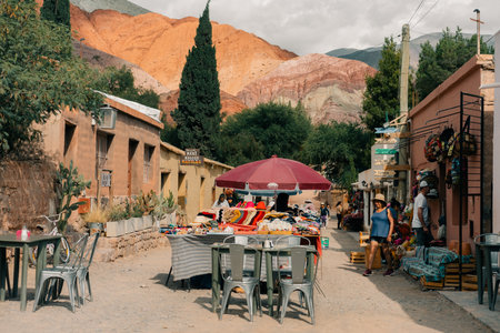 The town of Purmamarca in the Province of Jujuy in Argentina, South america - March 2nd 2024. High quality photoのeditorial素材