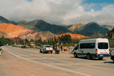 Aerial View Cerro siete colors - sign Purmamarca - Jujuy - Argentina - mar 2th 2024. High quality photoのeditorial素材