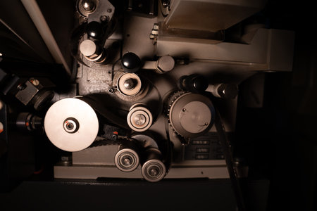 Vintage movie camera with film charged on reels. High quality photoの写真素材