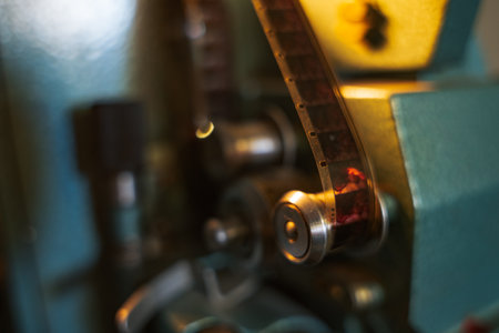 Vintage movie camera with film charged on reels. High quality photoの写真素材