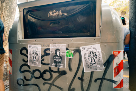Women chant slogans during the Ni Una Menos march for International Womens Day, outside the Argentine Congress in Buenos Aires, argentina - March 8, 2024のeditorial素材